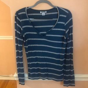 ROXY - Blue and Gray Striped Quarter/Long Sleeve Top